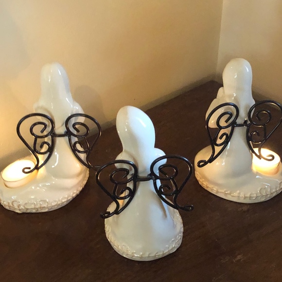 ✨SALE Set of 3 Angel Porcelain tea light Candle Holders Believe Hope Peace NIB - Picture 7 of 12